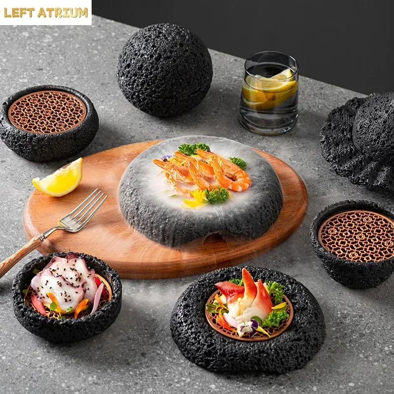 Featured Planet Bowl Separator Cooking Dry Ice Creative Tableware Imitation Flint Meteorite Ball Plate Round Japanese Tableware