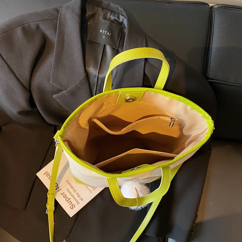 Custom Logo Canvas & PU Tote Bag, Multi-purpose Crossbody Shoulder Bag, Large Capacity Commuter Handbag with Detachable Strap view 4