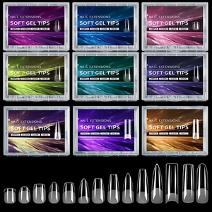 Puntas de uñas falsas de lujo gel de gel suave cápsulas semi-mate ataúd francesa de almendras 12 mejores uñas de cobertura llena de ventas - №12