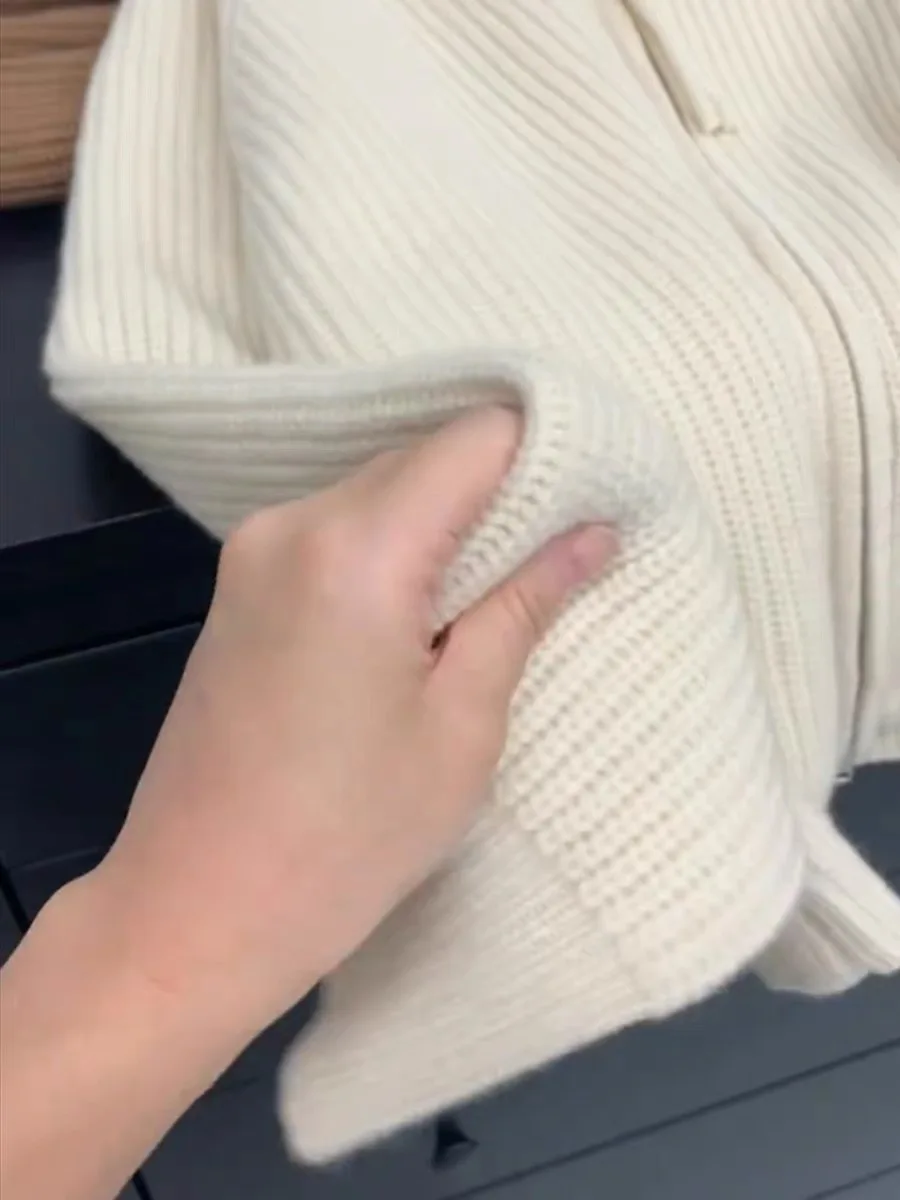 Double Zipper Knitted Sweater Jaet Women's Spring Autumn Bear Fur Collar Loose Fit Commute Sle Long Sve High Collar