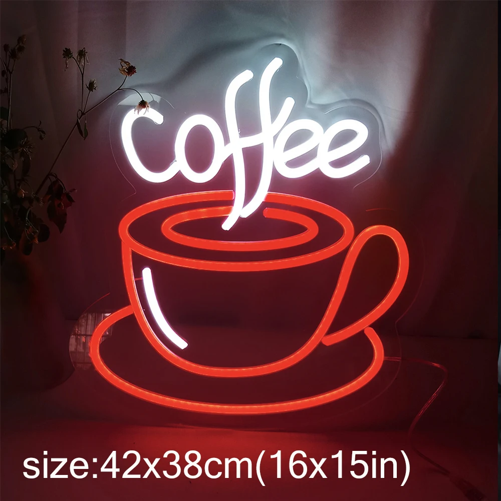 Neon Coffee Sign Dimmable Ultra Bright LED Coffee Neon Light Transparent Backboard Cafe Bar Hanging Open Bildboard Art Lights