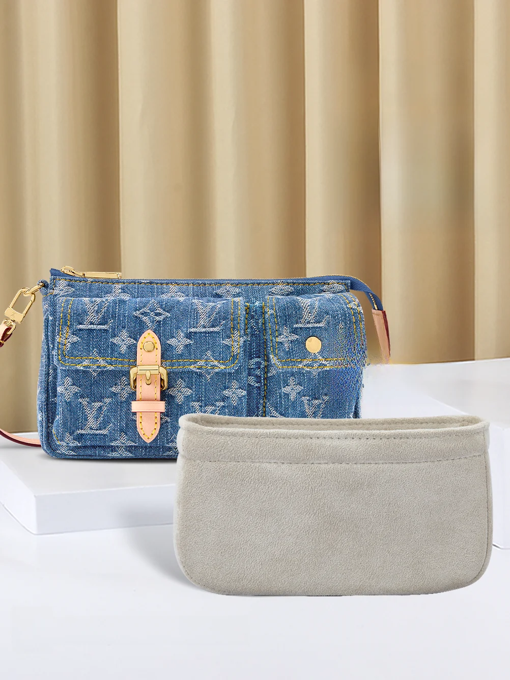 Bolsa Interior de Mezclilla para Mi Caixiong LV New Pochette Accessoire Cargo, Elegante Bolsa Organizadora para Almacenamient...