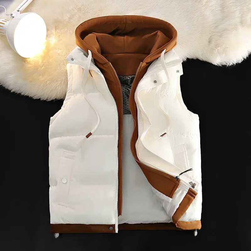 Down Cotton Vest Male Autumn Winter Middle School Students Loose Brand Fashion Trend Thickened Waistcoat Cotton-padded Jacket