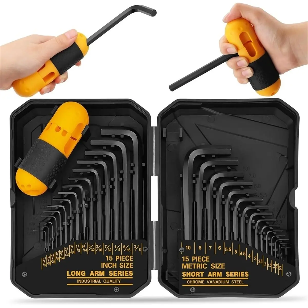 A74U 31-Piece Hex Key Set with SAE & Metric Sizes, Heat-Treated for Durability, Includes Torque Handle and Easy Organization
