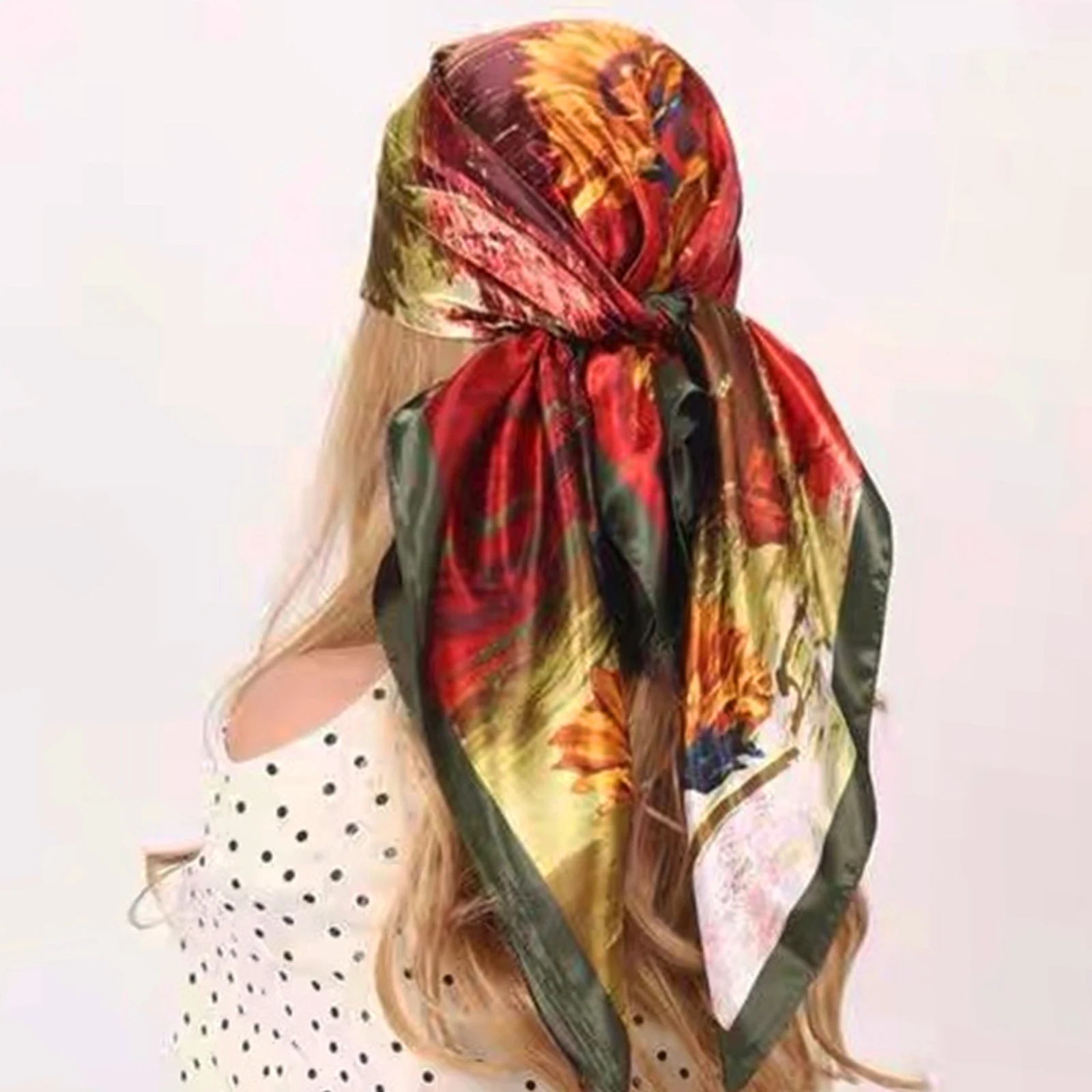 90*90cm Elegant Celebrity Plant Peony Flower Silk Scarves Fashion Women Headscarf Large Square foullard Muslim bandanna muffler