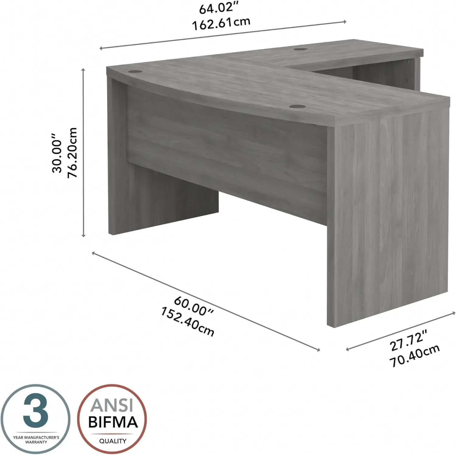 Echo-escritorio en forma de L con gestión de cables, mesa frontal con arco de esquina para oficina en casa, con Hardware de montaje rápido, 60W,