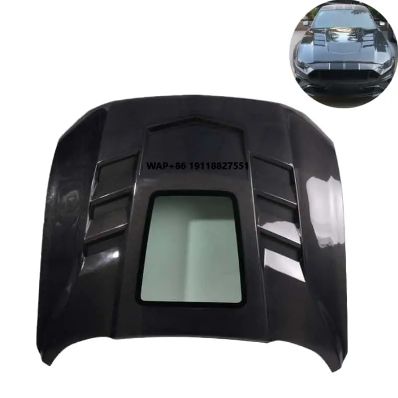 

2018-2021Exterior Accessories Car Bonnet GTSS Style Carbon Fiber Clear Glass Hood for Mustang Engine Cover