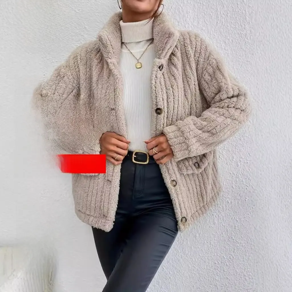 

Women's Double-sided Fleece Cardigan Casual Warm Long-Sleeved Coat with Single Row Buttons for Autumn Winter