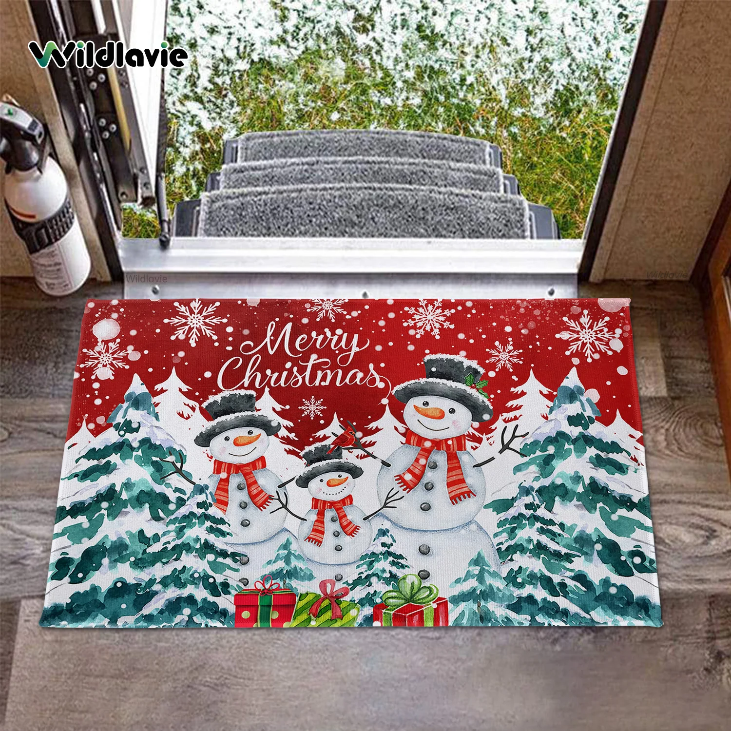 VIKAMA Christmas Atmosphere Decorative Rug Bedroom, Living Room, Entrance Hall Rug Stain-Resistant Doormat Home Furnishing