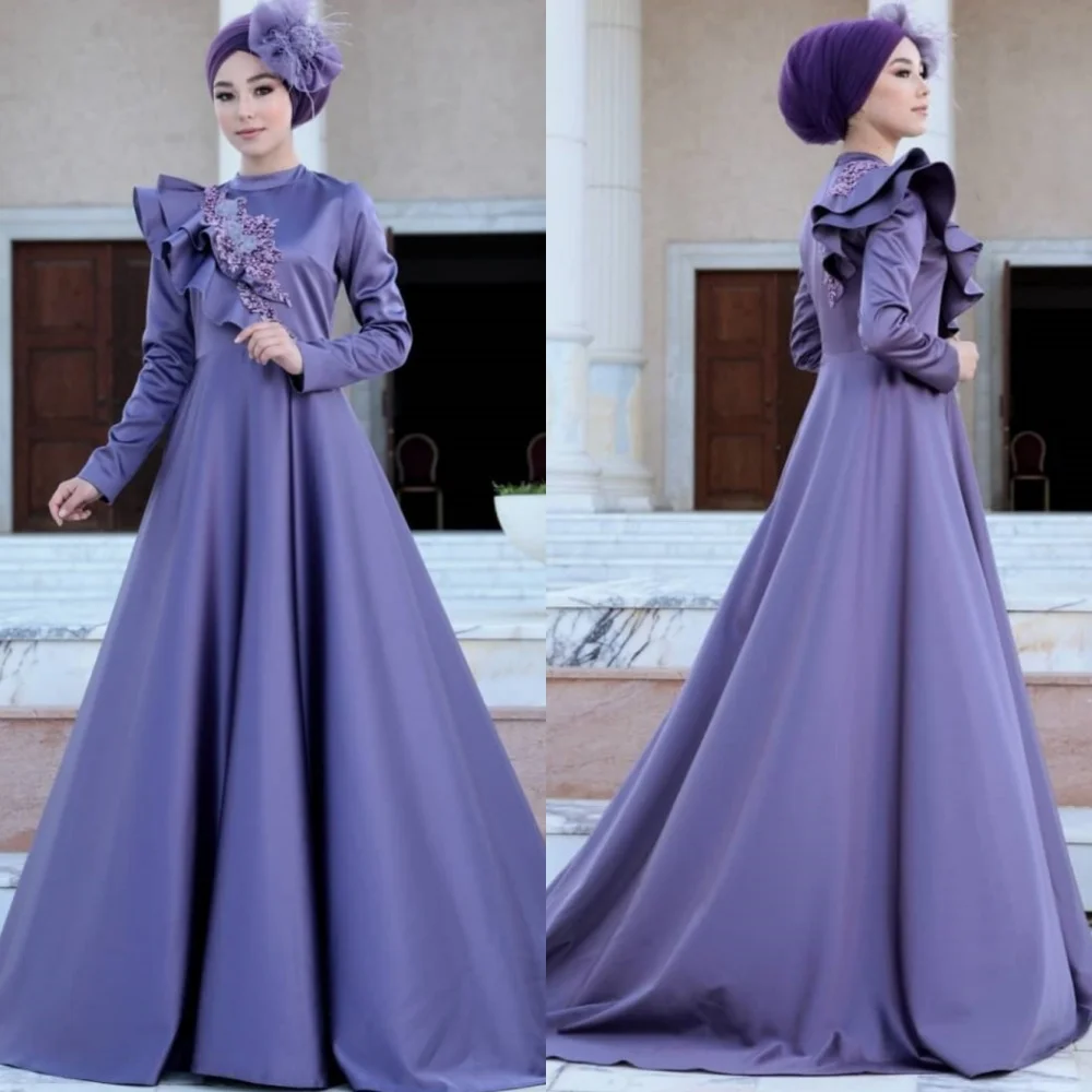 

Customized High Quality Jersey Sequined Pleat A-line Collar Long Dresses Bespoke Occasion Intricate