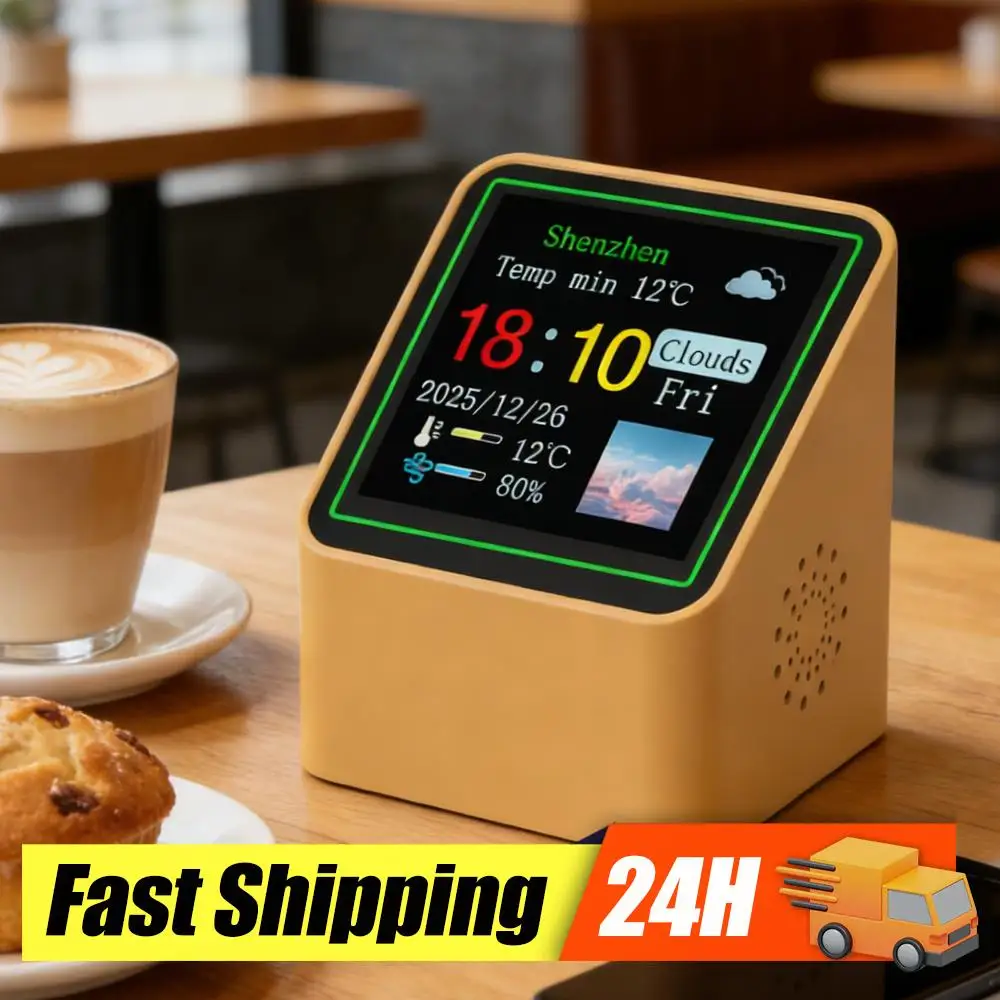 Estación Meteorológica Inteligente con Wifi, Pantalla de Temperatura, Humedad, Hora, Reloj Despertador, Reloj Electrónico de Escritorio, Reloj Pequeño para Oficina