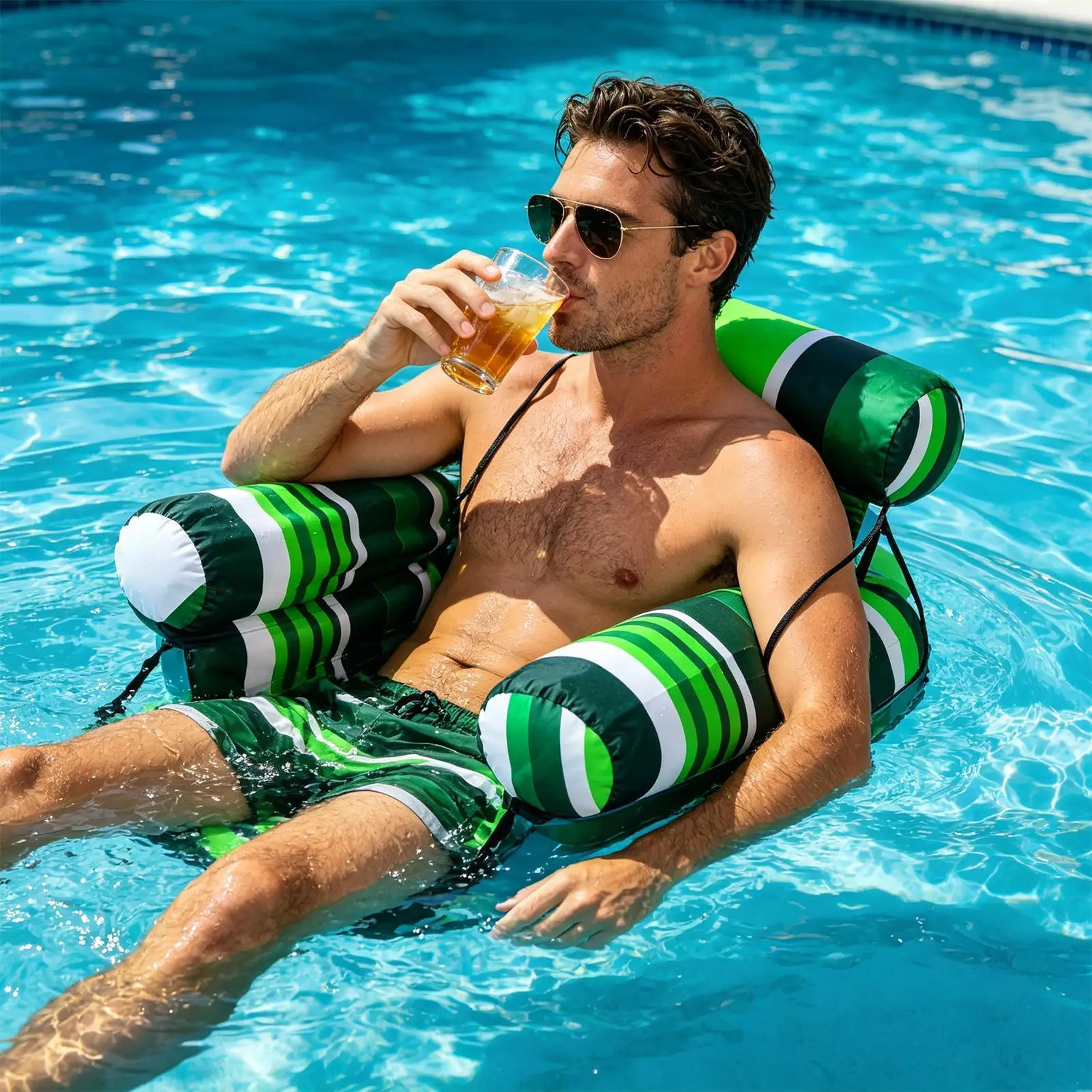 

Inflatable Lounge Chair For Swimming Pool Party Beach Leisure Floating Beds Summer Water Floating Recliner with Arm & Backrest