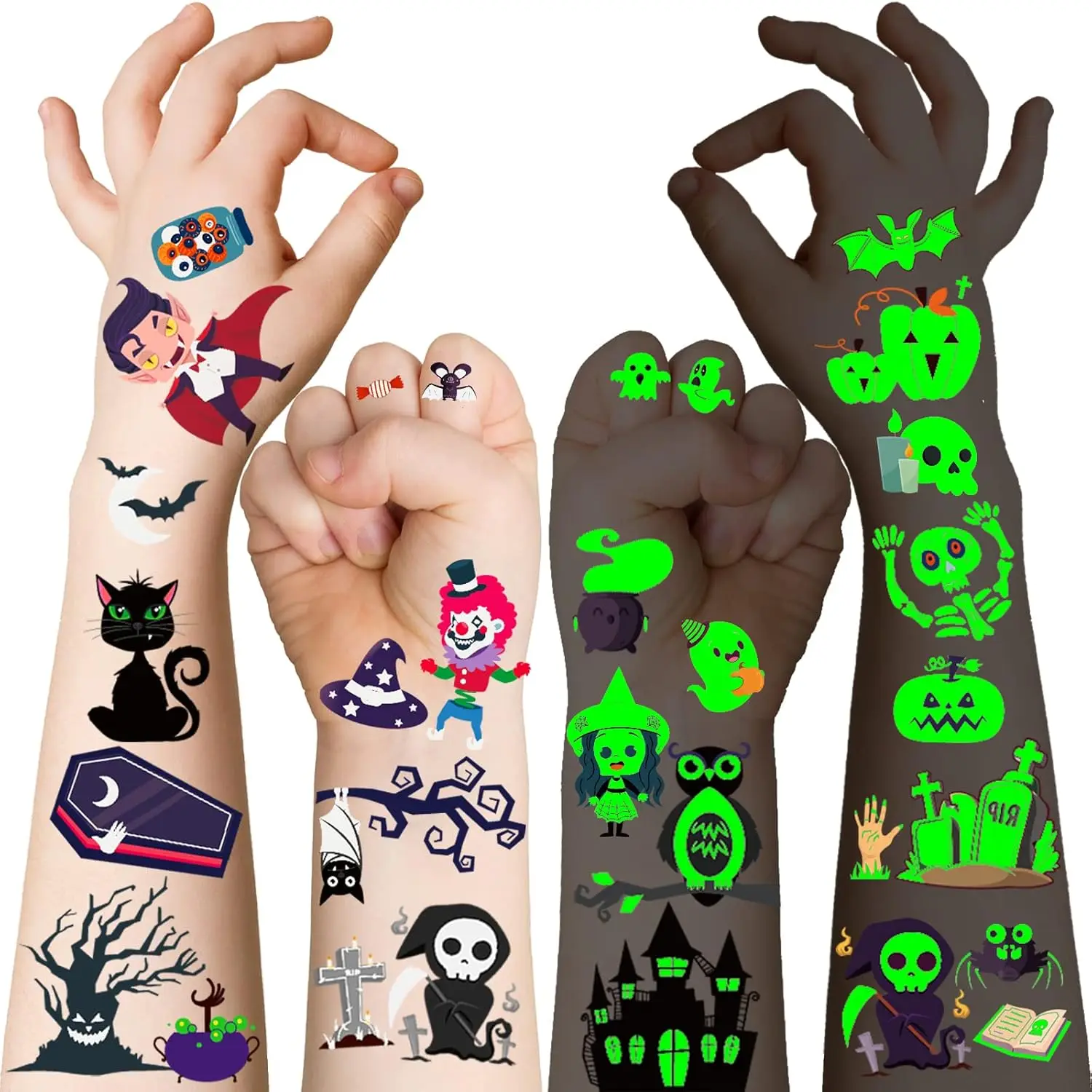 20 Sheets Luminous Halloween Temporary Tattoos, 360Pcs Hallo