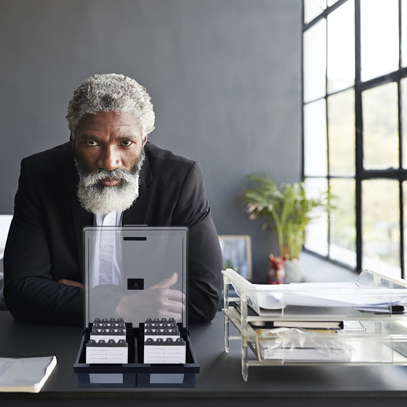 

Business Card Desk Storage Box Display Plastic ABS Multiple Business Card Holder Container Cards Stand Office ganizer