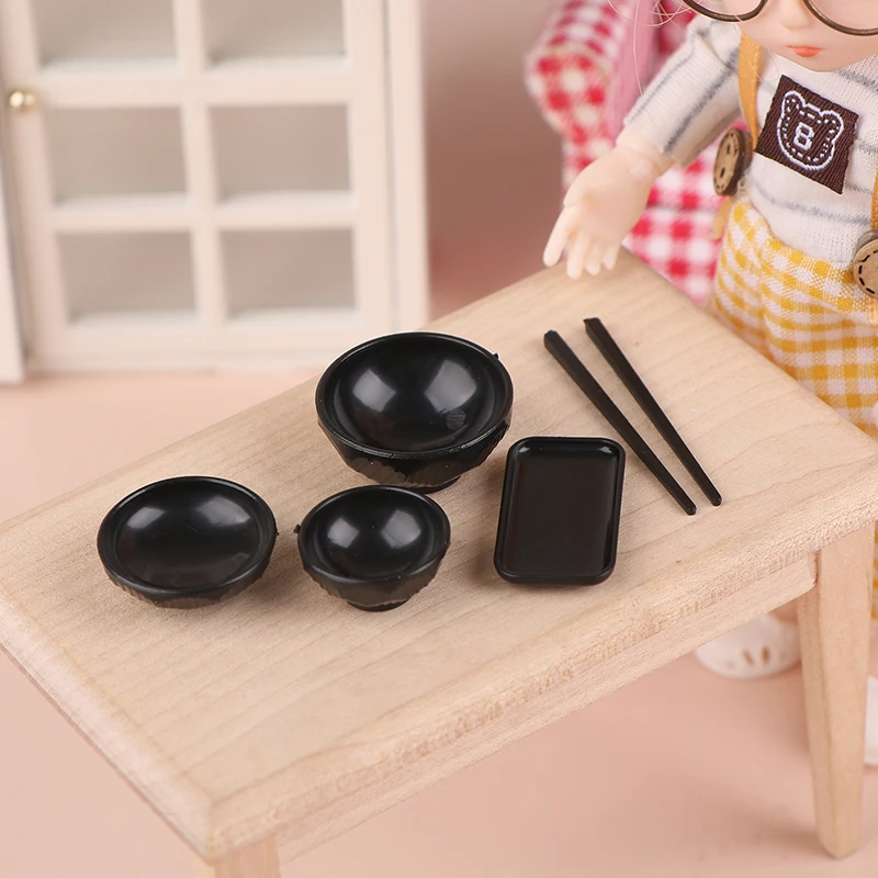 1/12 Dollhouse Simulation Bowl Chopsticks Dish Kits Dollhouse Miniature Kitchen Tableware Decoration Dolls House Accessories