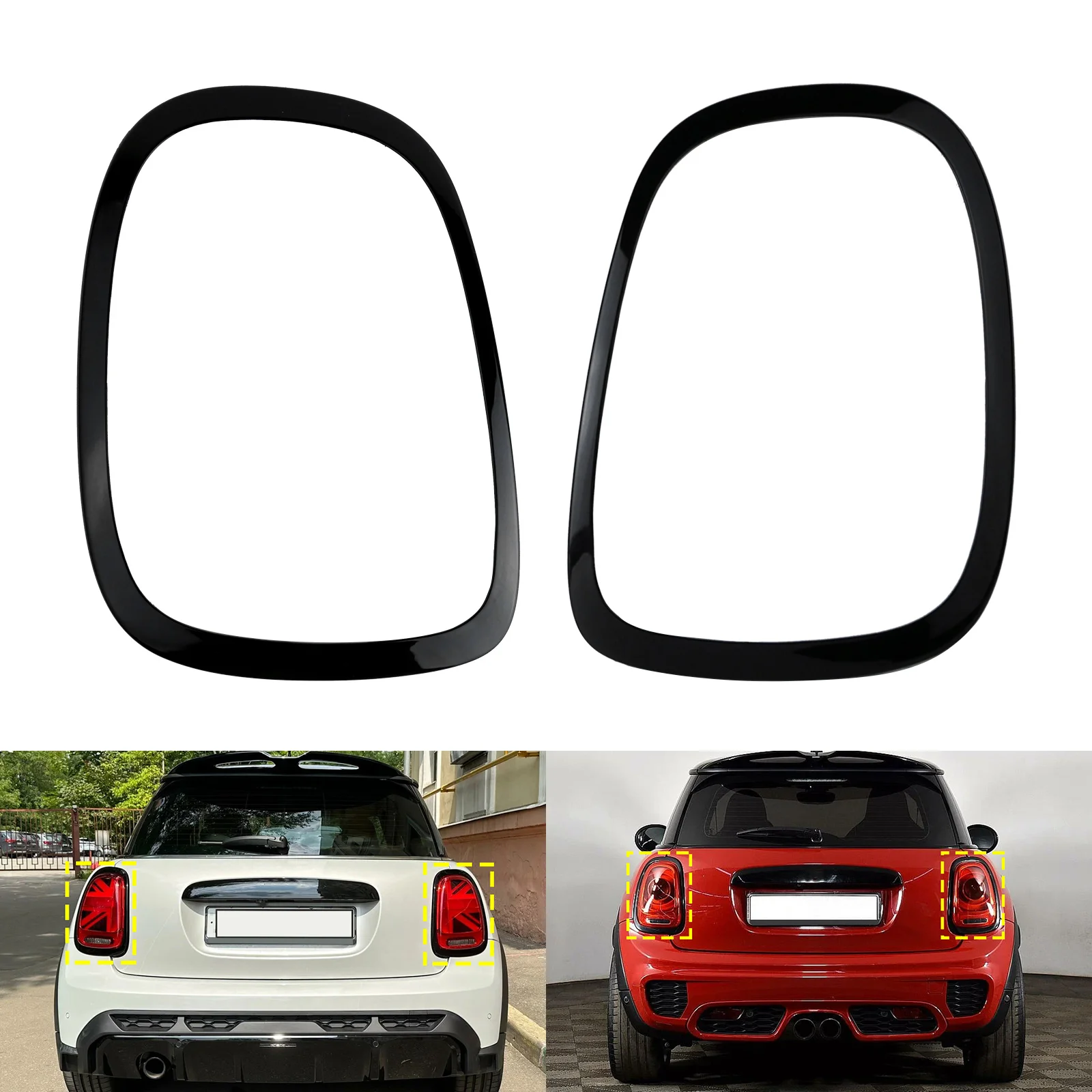 

Left+Right Gloss Black Rear Lamp Accessory Taillight Surround Trim Rings Bezel Cover For 2014-2021 Mini Cooper F55 F56 F57