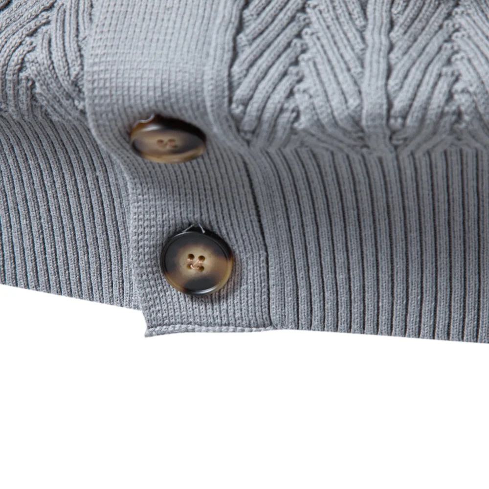AIOPESON Herren Baumwoll-Design Strickpullover mit Knöpfen, Stehkragen, gerippten Bündchen, Cardigan, Smart Casual, Büro, Thermo, Herbst Winter – Detail 11