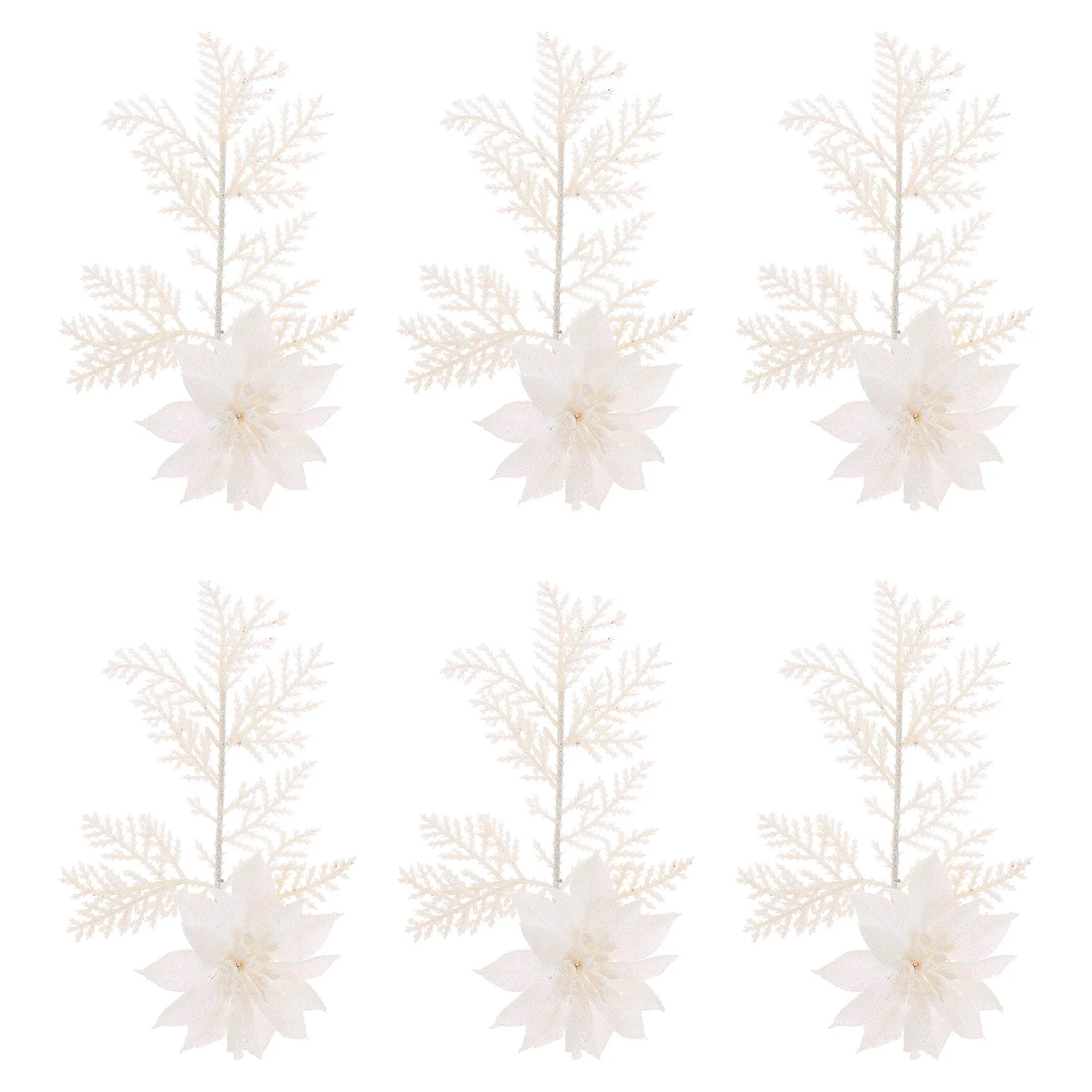 

6pcs Christmas Flower Hanging Decor Glitter Artificial Pine Branches For Tree Table Stair Handrail Xmas Simulation Flower