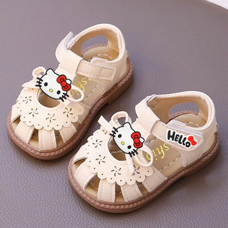 

Сандалии Sanrio, пляжная обувь принцессы для девочек, новые летние тапочки, детская обувь для малышей, детские первые ходунки на мягкой подошве с героями мультфильмов «Hello Kitty»
