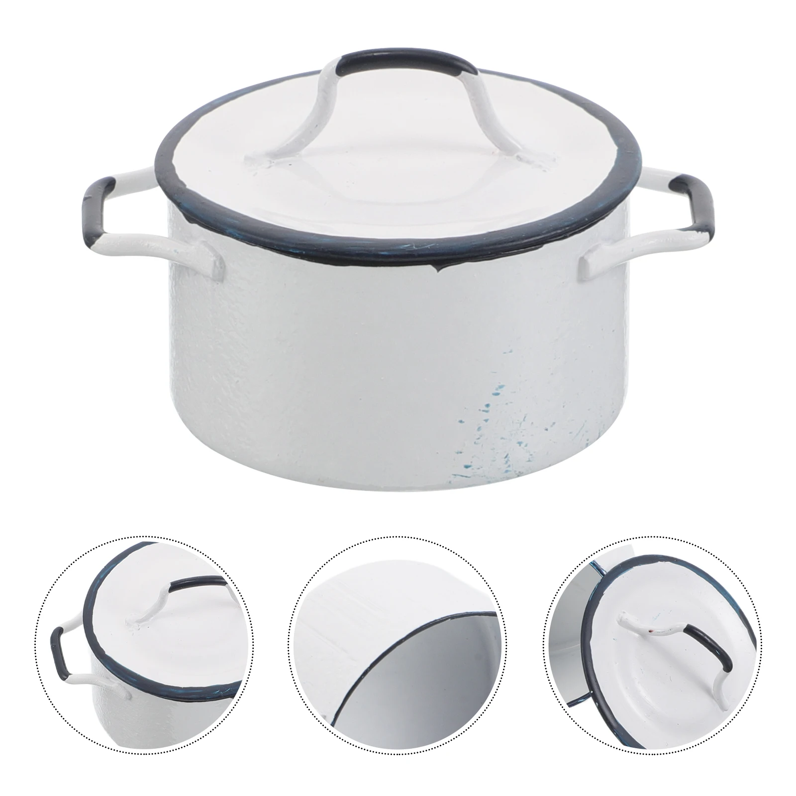 หม้อซอสสีขาวขอบน้ำเงินขนาด 1:12 สำหรับครัวจิ๋ว 2 ชิ้น ของตกแต่งบ้านตุ๊กตา ชุดเครื่องครัวจิ๋ว อุปกรณ์เสริมสำหรับครัวเด็กเล่น