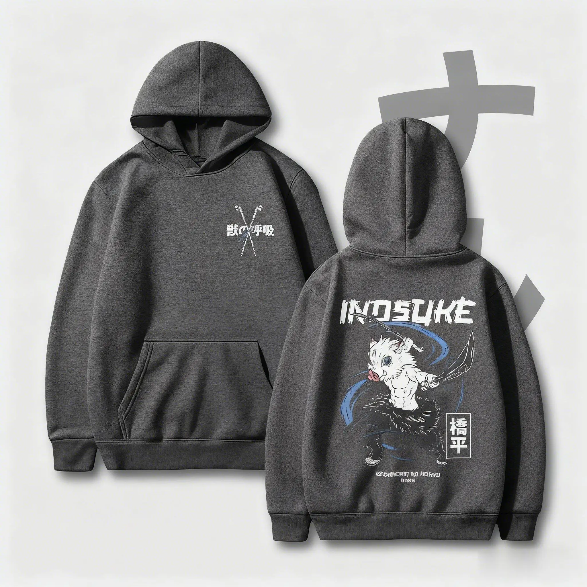 Demon Slayer Inosuke Felpa con cappuccio Anime Pullover Felpa Uomo Donna Unisex Casual Streetwear Autunno Inverno Felpe con cappuccio in cotone Cosplay