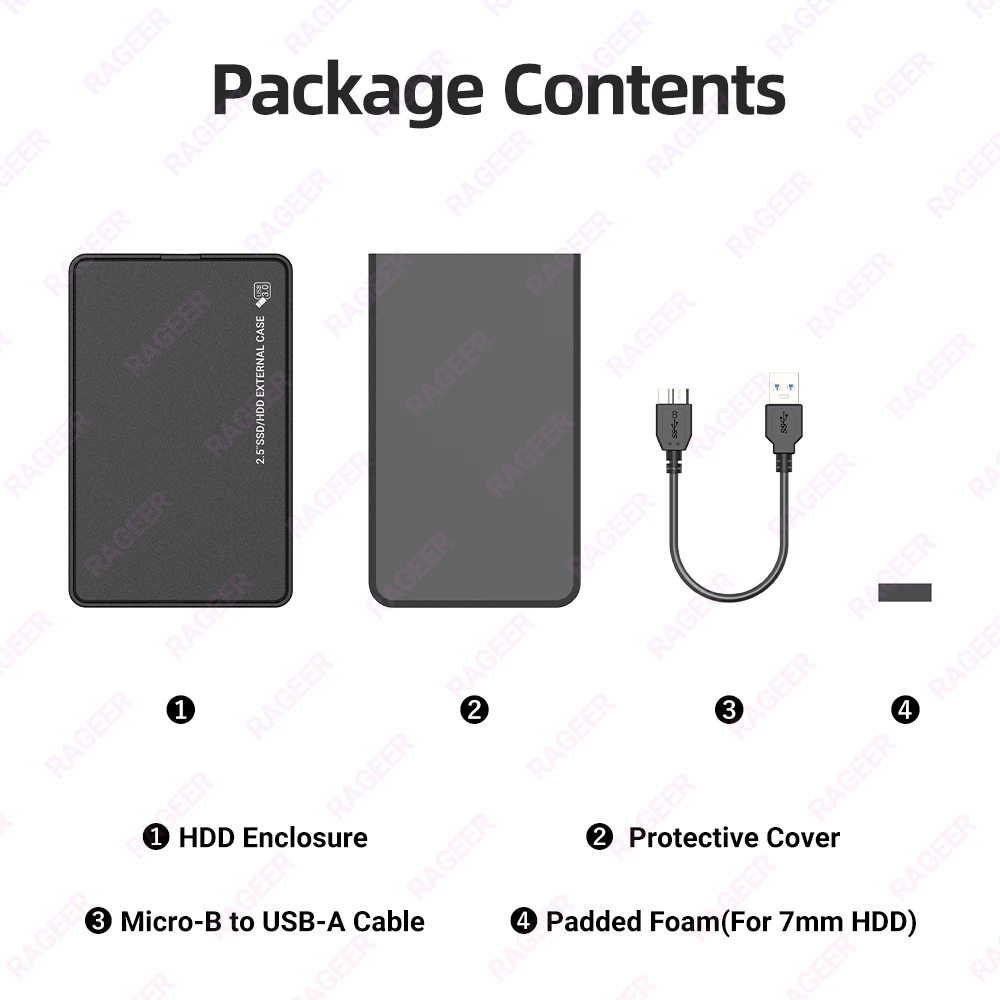 RAGEER 2.5" HDD Enclosure 5 Colors External Hard Drive Case USB3.0 To SATA 3.0 5Gbps Hard Disk Enclosure for 7mm/9.5mm 2.5" HDD