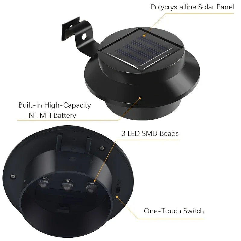 3 مصابيح LED تعمل بالطاقة الشمسية، مع وظيفة التشغيل والإيقاف التلقائي. مصنوعة من البلاستيك المقاوم للطقس. لا يتطلب الحفر