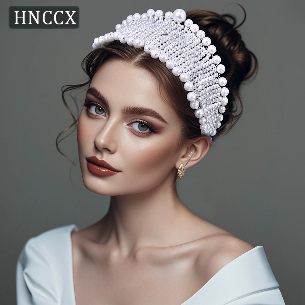 

HNCCX Bride Full Pearl Headband White Color Artificial Pearl Wedding Hair Hoop Accessories Women Elegant Headpieces Gift CP656