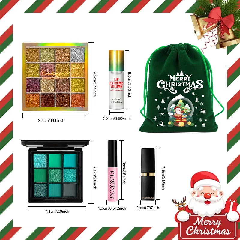6個のクリスマスメイクアップセット、アイシャドウパレット、リップオイル、口紅、アイブロウマスカラ、メイクアップツールセットボックス、女性へのギフト