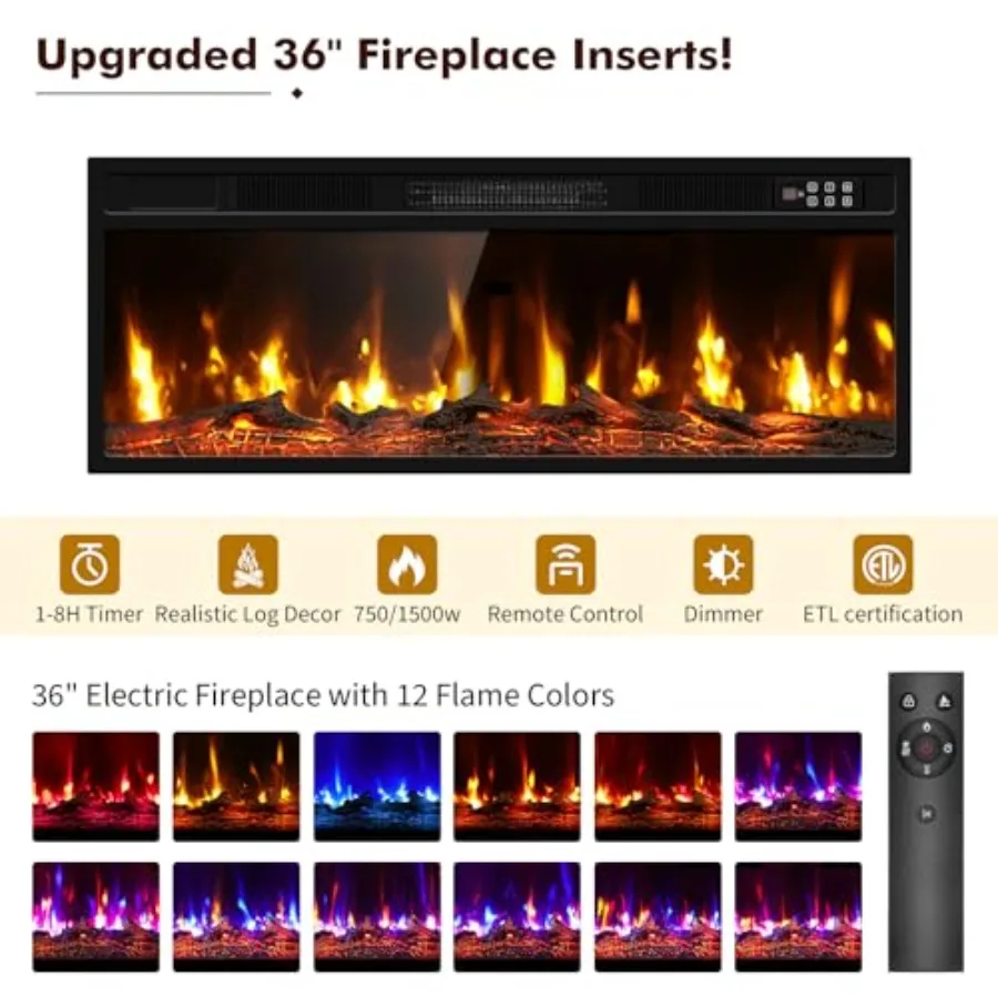 70 حامل تلفزيون مدفأة كهربائية لـ 80 تلفزيونًا مركز ترفيهي حديث مع 36 مدفأة كهربائية مدمجة وإضاءة LED عالية