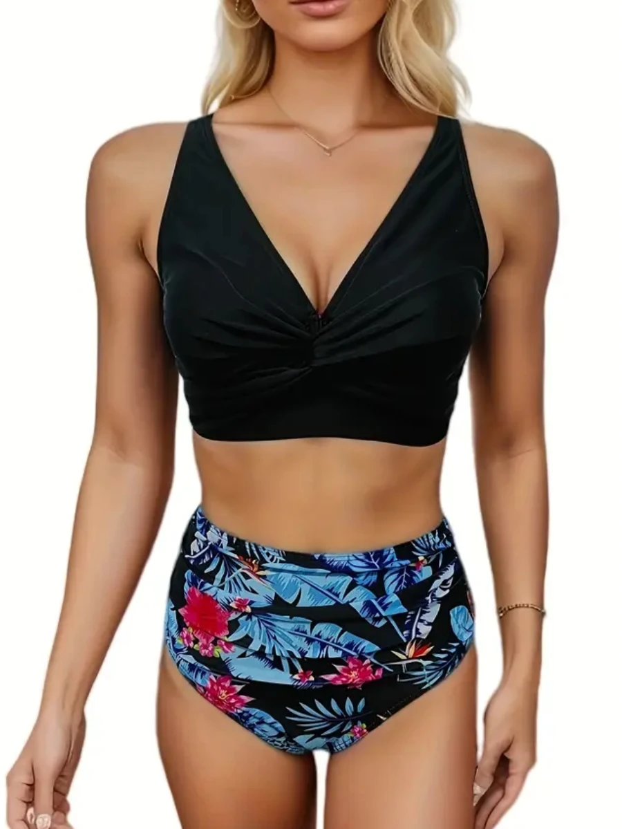 

Strappy Bikinis 2025 Women High Waist Swimwear Floral Swimsuit Female Beachwear Summer Bathers Bathing Swimming Swim Suit XXL