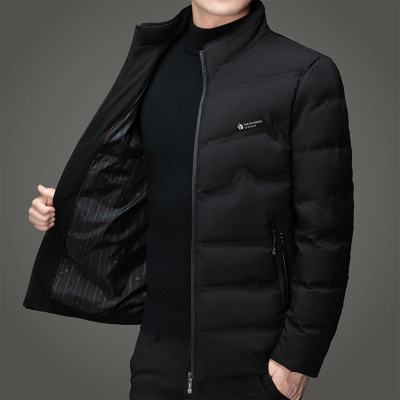 Simple Style Men Business Casual Puffer Jackets Red Black Navy Gray Thermal Coat Lightweight Windproof Fabric Down Outerwear New