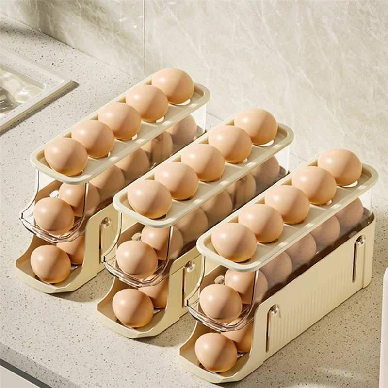 AB15-3 Tier Foldable Egg Holders,Rolling Egg Holder For Refrigerator,Automatic Rolling Egg Storage Tray,Egg Tray