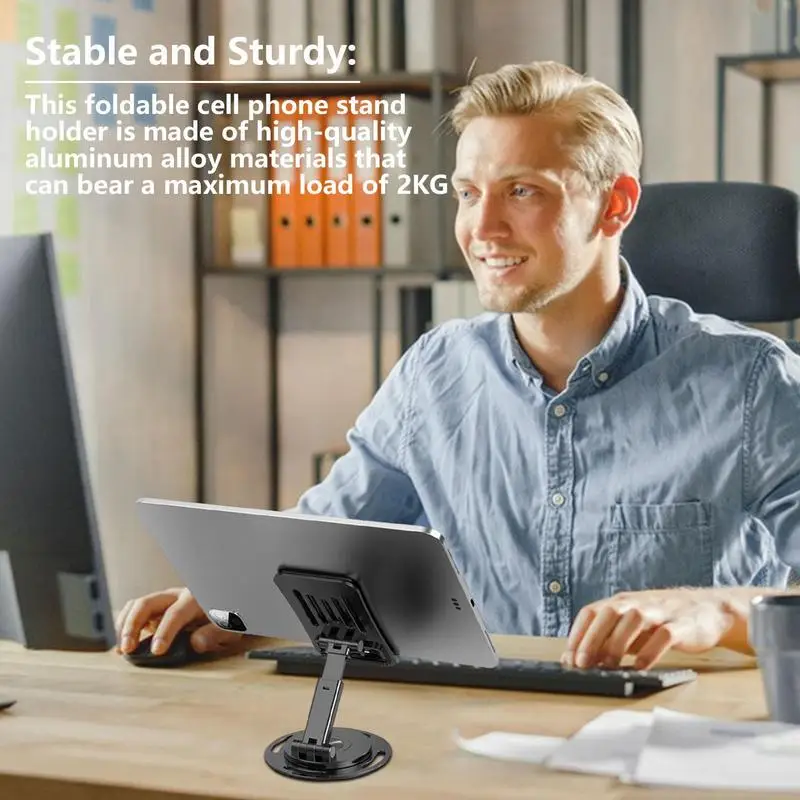

Foldable Desktop Phone Holder 360 Degree Rotating Desk Phone Holder Home Tabletop Aluminum Alloy Phone Stand For Live Streaming