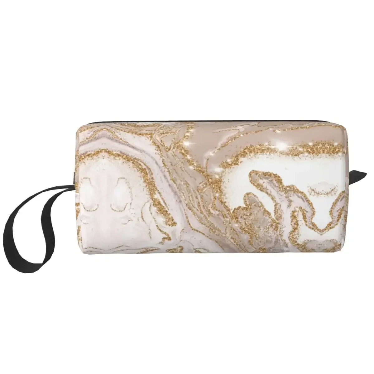 

Gold And Cream Marble Pattern Cosmetic Bag Women Kawaii Large Capacity Geometric Makeup Case Beauty Storage Toiletry Bags