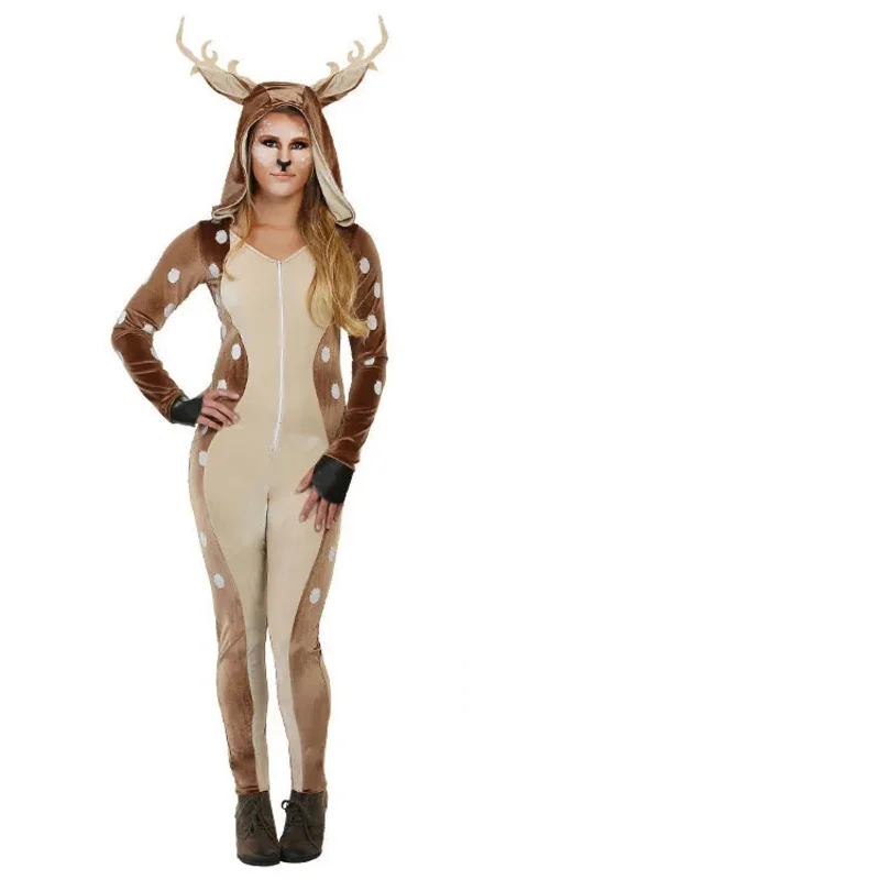 Halloween Sexy sika deer Cosplay for Adults Kids Women Animal Slim Deer Suit Winter Jumpsuit Cosplay Costume Christmas Female