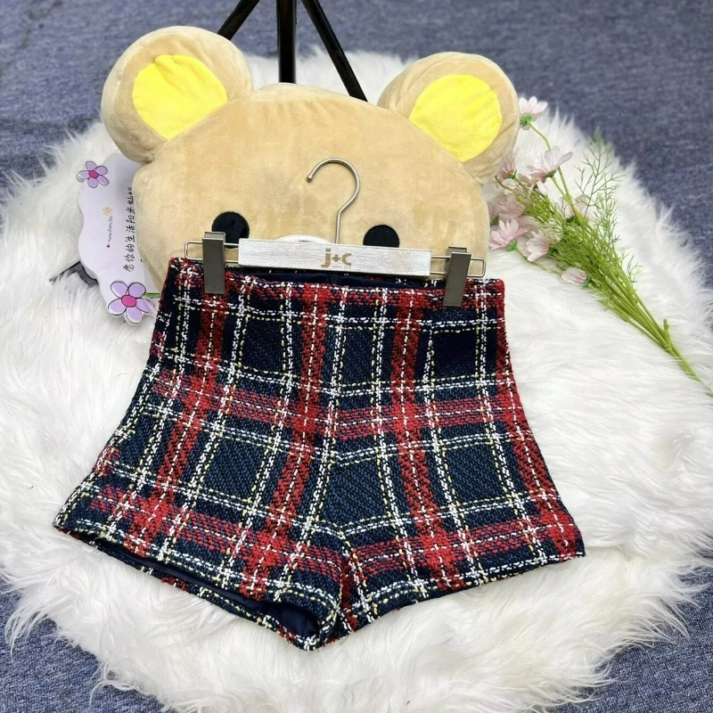 

Осенне-зимний женский твидовый жакет в клетку, модный повседневный костюм для женщин, новый укороченный пиджак с шортами -22