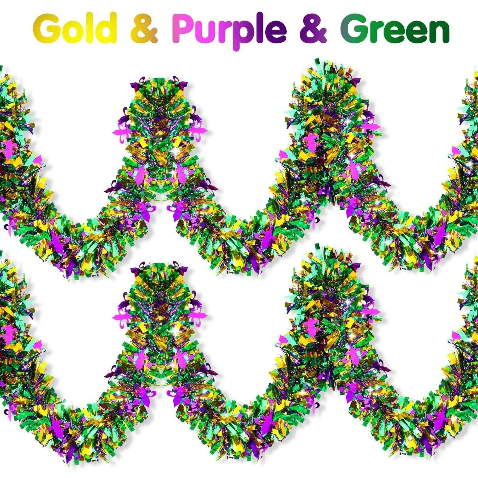 Mardi Gras Hanging Decorations Carnival Party Dancing Garlands Decor Mixed Color Metallic Twist Tinsel Garlands Party Supplies