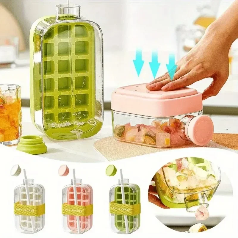 

2-in-1 Ice Tray Portable Ice Maker with Water Bottle Press Large Capacity Ice Mold Suitable for Summer Use in Kitchens Ice face