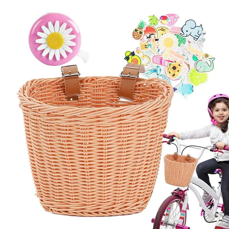 Woven Bike Basket For Kids Washable Front Handlebar Storage Basket Bicycle Basket With Strong Load-Bearing Capacity