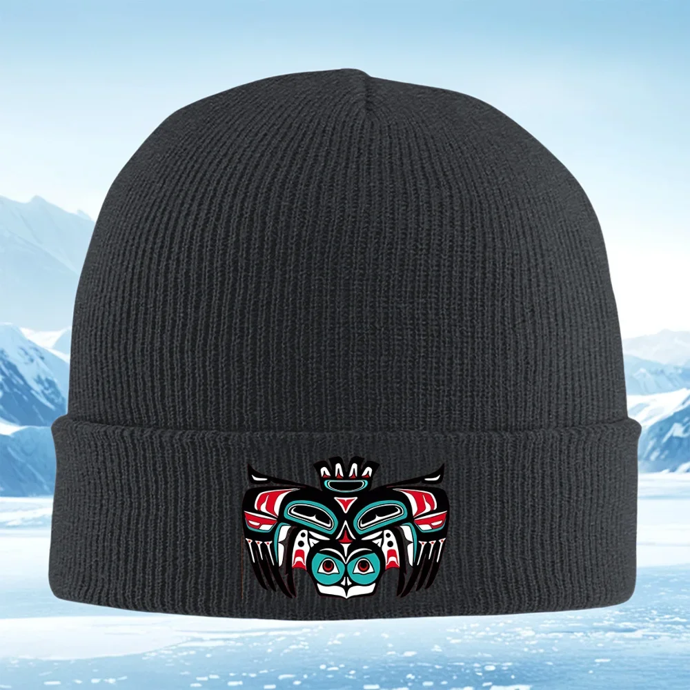 2026 Tribal face abstract design black art Men Women Unisex Knitted Hat Beanie Pullover Cap Winter Thermal Warm Christmas Outdoo