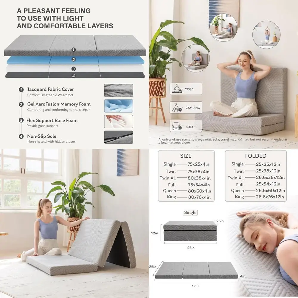 

Складной туристический матрас серого цвета с моющимся чехлом, 75x25x4