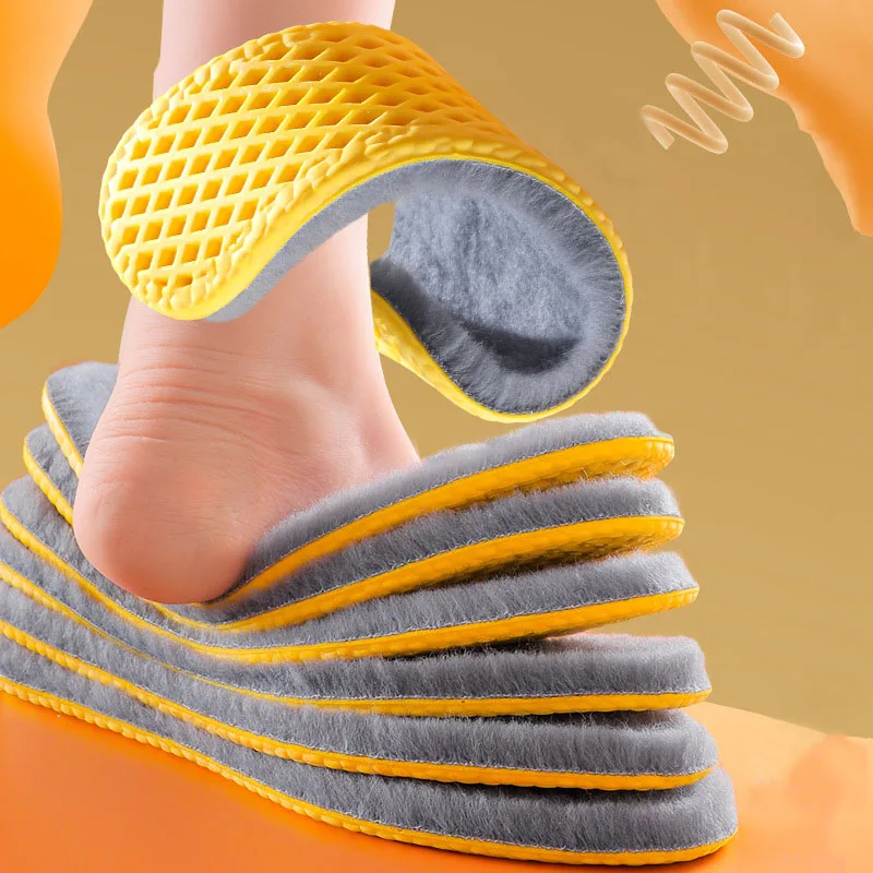 Winter Plush Cushion Insoles Soft Self-Heating Velvet Shoes Inserts Warm Thicken Shock-absorbent Breathable Shoe Sole for Unisex