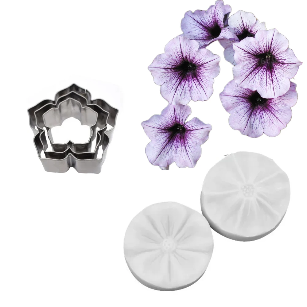 5PCS Petunia Petal Veiners &Cutters Silicone Moulds Chocolate Fondant Sugar Paper Clay Cake Decorating Tools форма для печенья