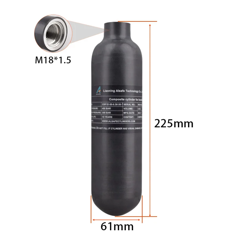 HPA Scuba 0.36L Carbon Fiber Air Tank 300BAR/4500PSI Matte Gas Cylinder Cilindro For Station CO2 Soda Water Diving Accesories