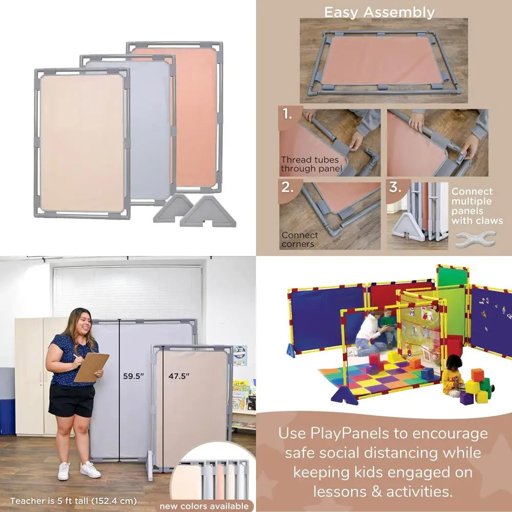 

3-Panel Kids Room Divider, Adjustable Classroom Partition, Includes Cantilever Stand, Suitable for Daycare and Preschool