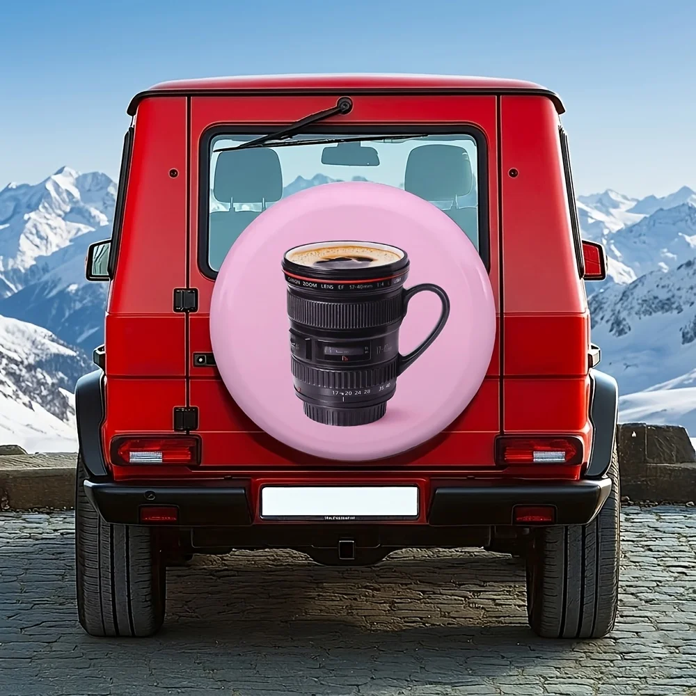 1pc Funny Lens Coffee Cup Tire Cover Compatible For 14-17 Inch Wheel SUV/Road/Off-Road Vehicle, Instantly Boosts Fun Atmosphere