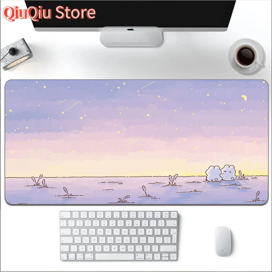 Kawaii Mouse Pad Anime Sunset Purple Rabbit Gaming Accessories Large Mouse Pad XXL Keyboard Aesthetics Desk Mat Pad for Computer