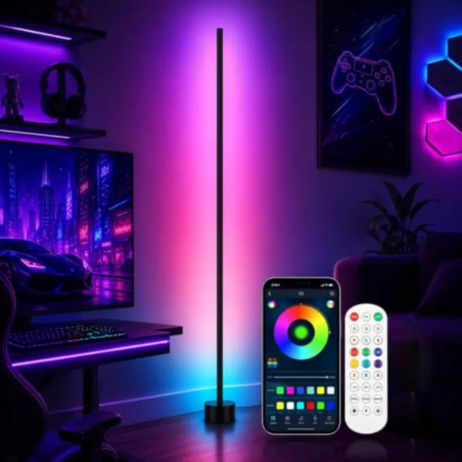 

RGB LED Corner Lamp with Music Sync - 16 Million Colors Ambience Light, Smart App and Remote Control, Perfect Corner Floor Lamp