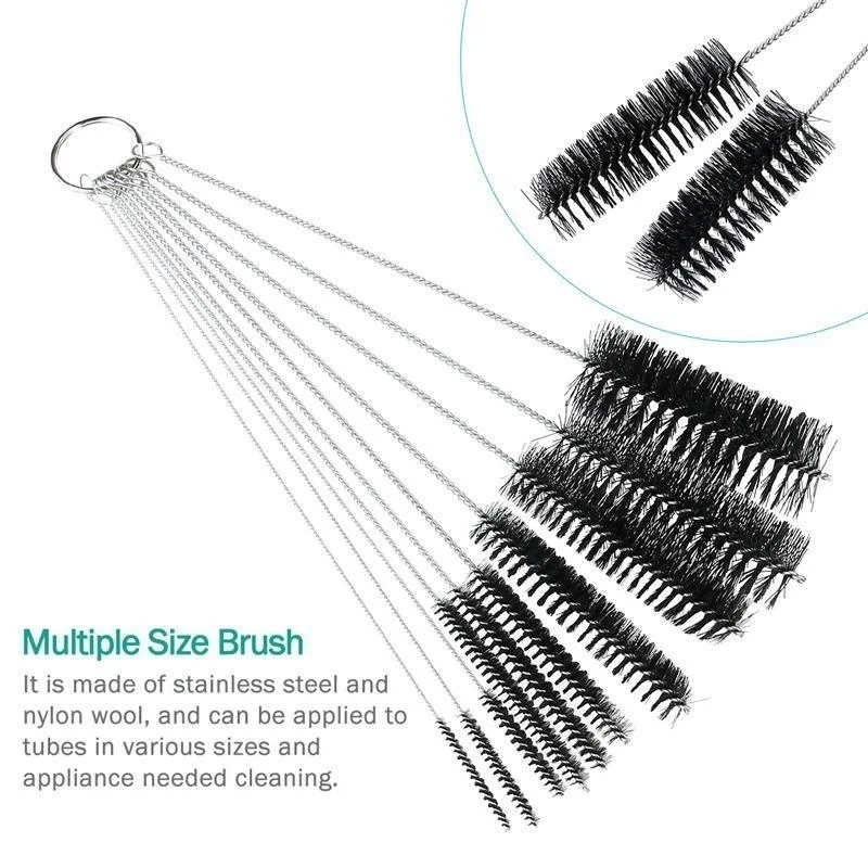 10pcs/set  Multifunctional Portable Stainless Steel Household Bottle Brushes Cleaner Glass Washing Tube Cleaning Brush Set